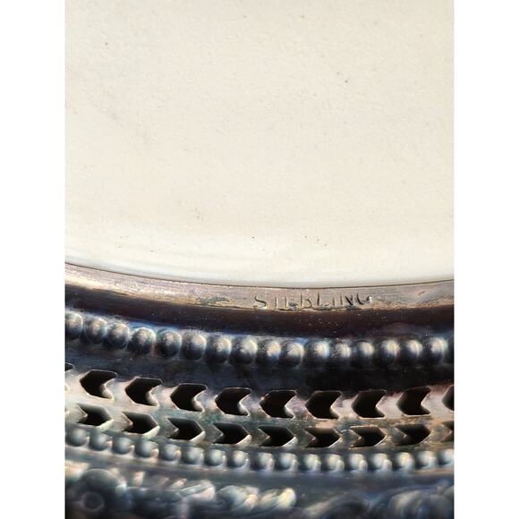 Vtg Frank M Whiting Plate With Sterling Silver Rim & Hand Painted Pheasant 8 in - Picture 4 of 4